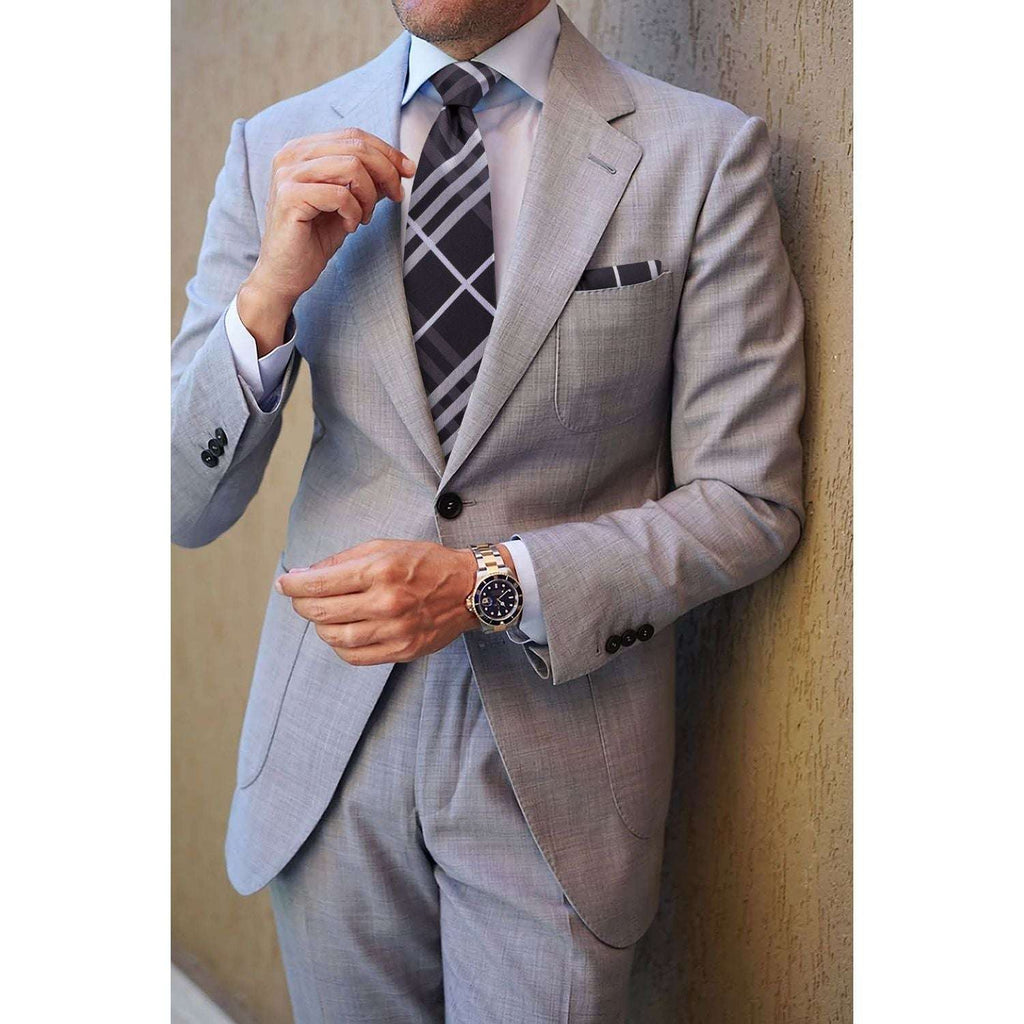 Hisdern Black Plaid Tie Set For Groomsmen