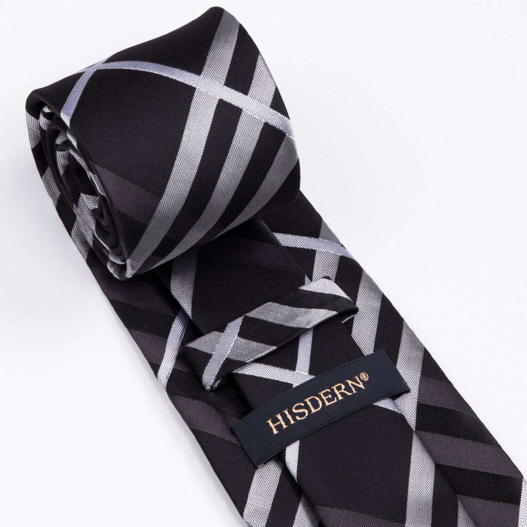 Hisdern Black Plaid Tie Set For Groomsmen