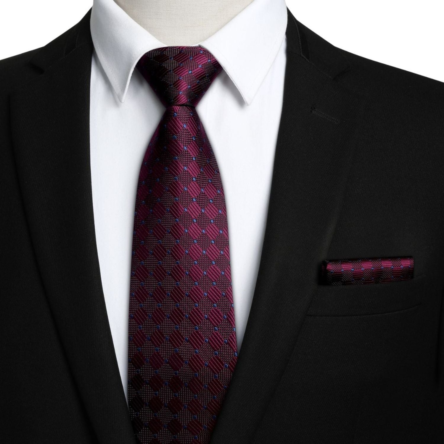 Hisdern Burgundy Plaid Tie Set For Groomsmen