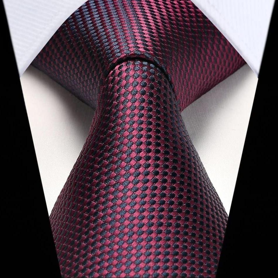 Hisdern Burgundy Houndstooth Wedding Tie Set