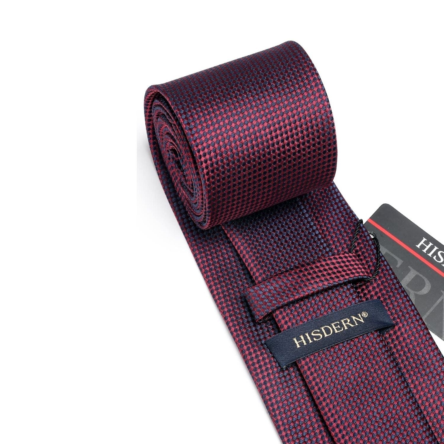 Hisdern Burgundy Houndstooth Wedding Tie Set