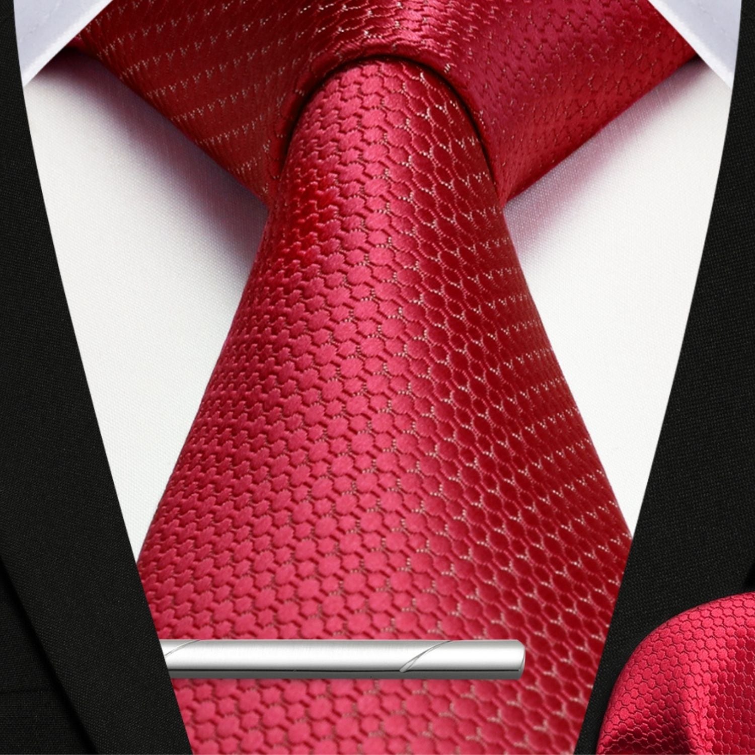 Hisdern Red Houndsooth Wedding Tie Set with Clip