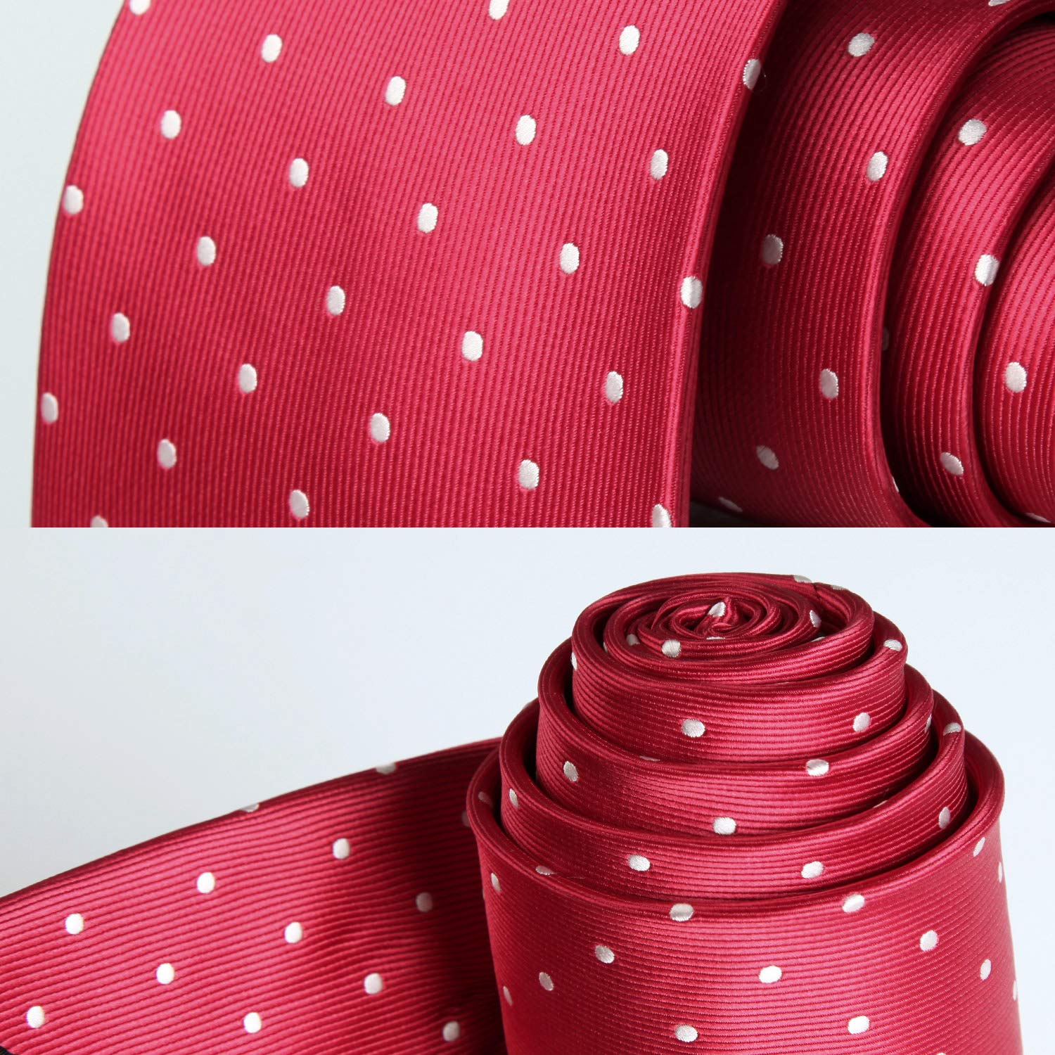 Hisdern Red White Polka Dot Tie Set For Groomsmen