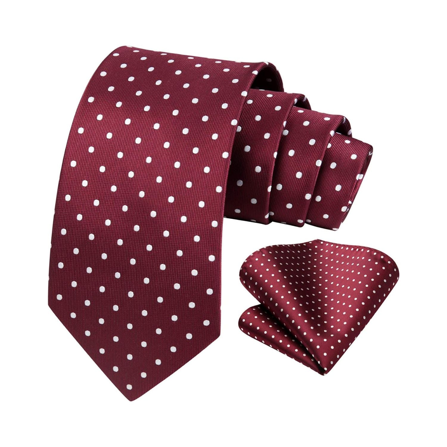 Polka Dot Ties Handkerchief  Set - BURGUNDY/WHITE