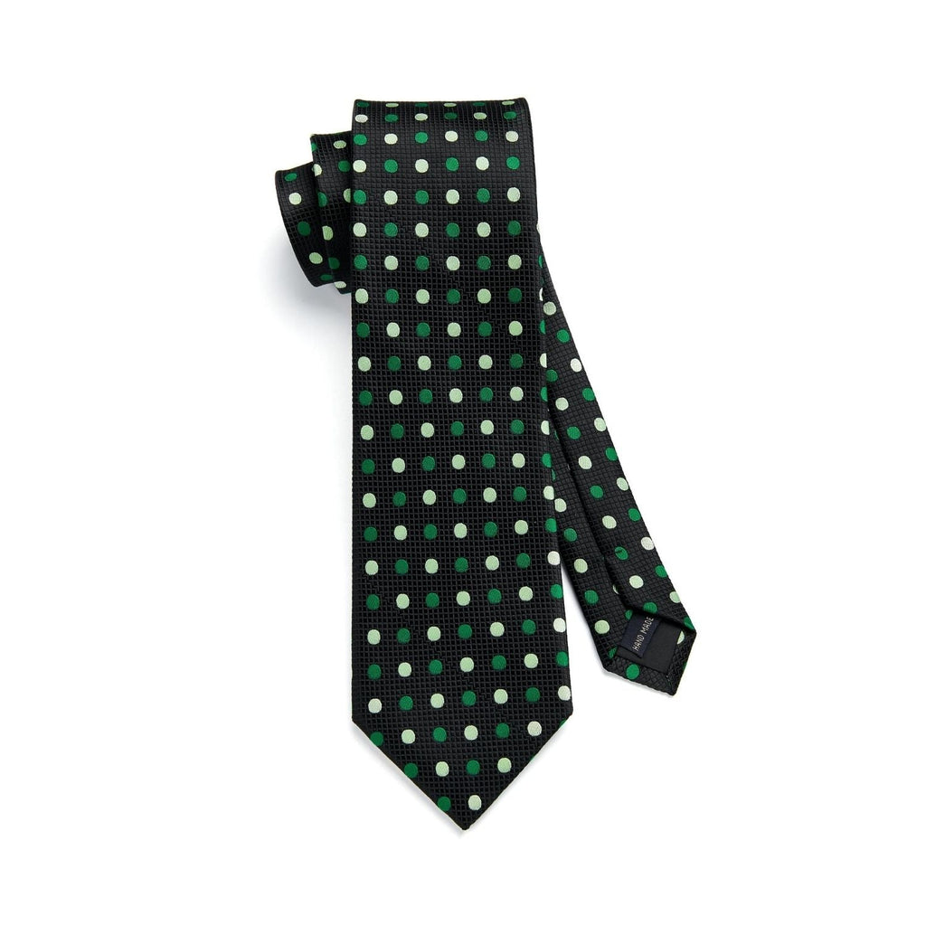 Hisdern Black Green Polka Dot Print Tie Set For Formal Events