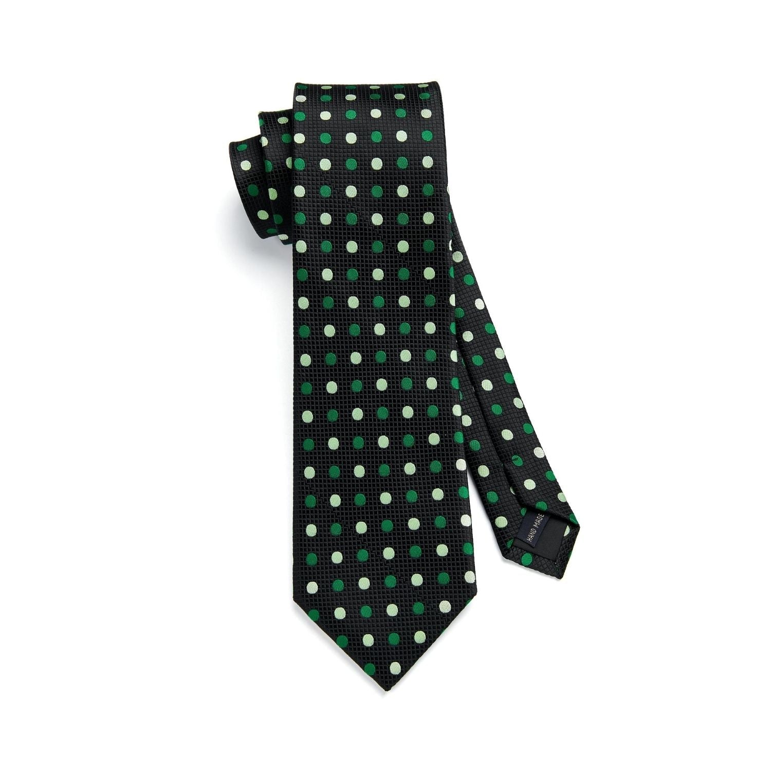 Hisdern Black Green Polka Dot Print Tie Set For Formal Events