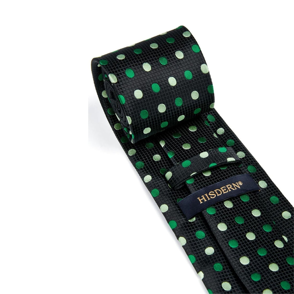 Hisdern Black Green Polka Dot Print Tie Set For Formal Events