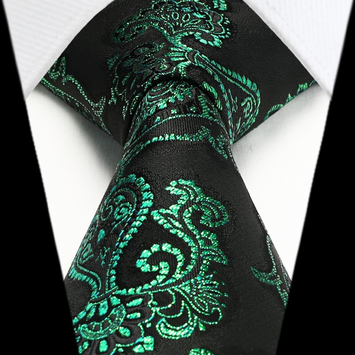 Hisdern Extra Long Black Green Paisley Set For Groomsmen