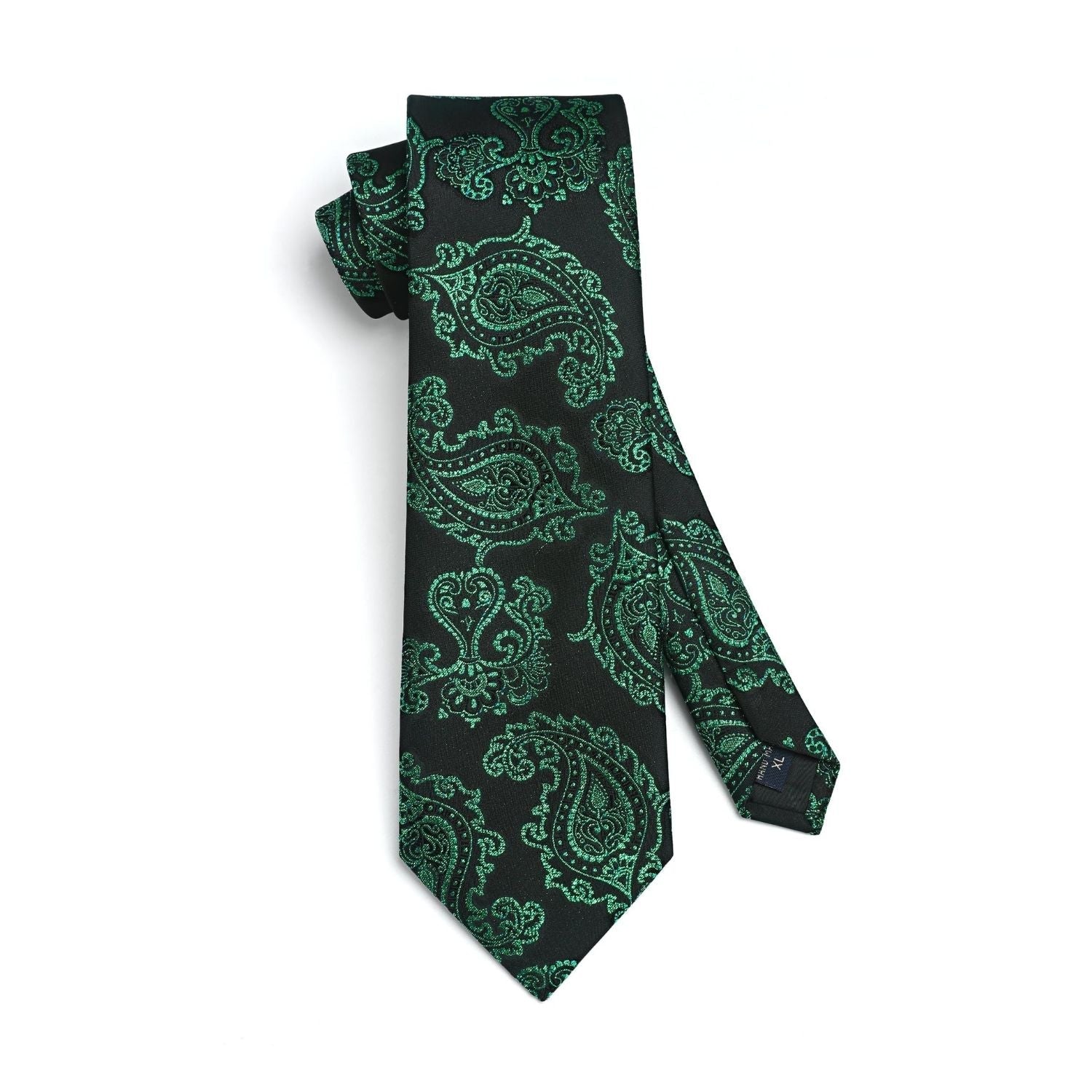 Hisdern Extra Long Black Green Paisley Set For Groomsmen