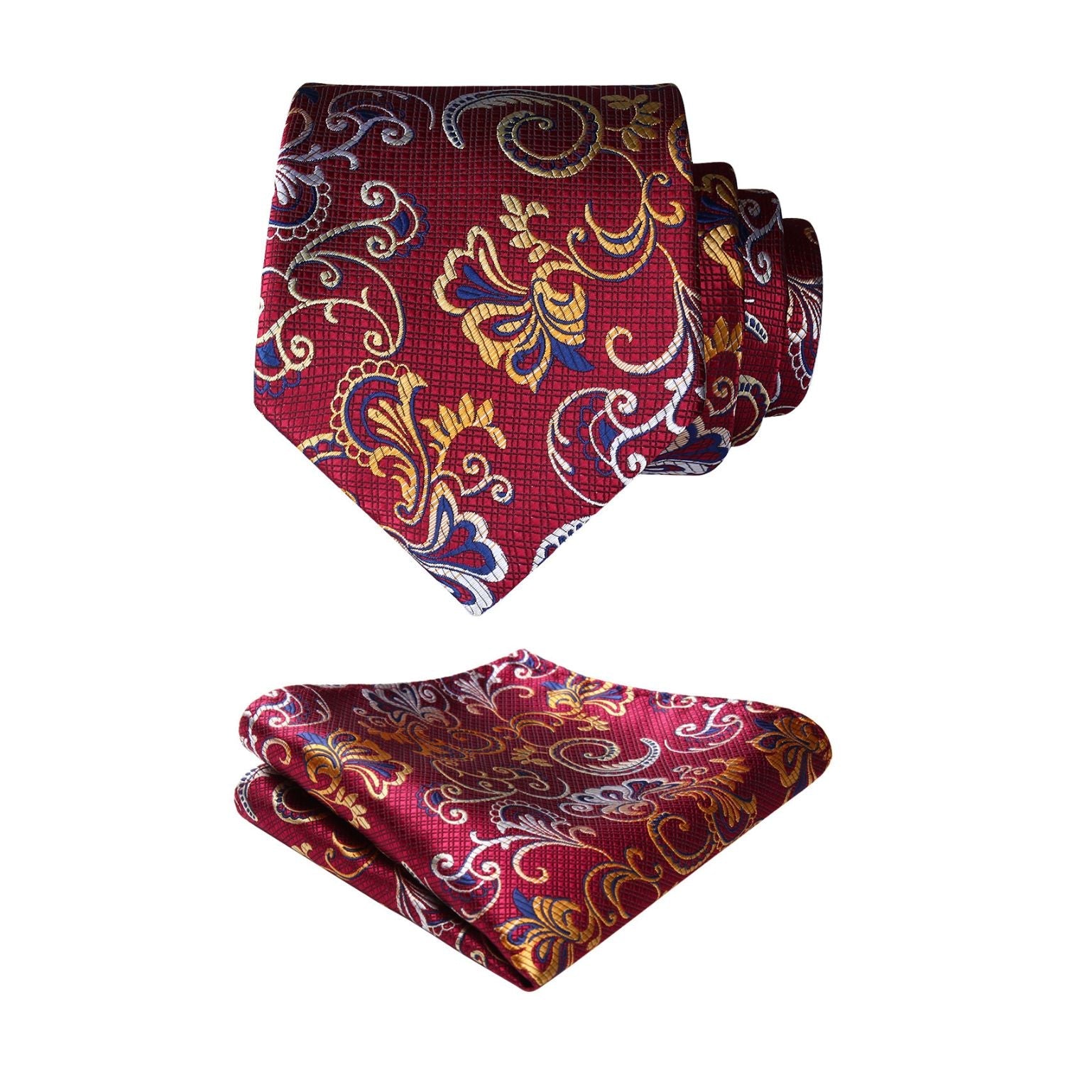Hisdern Burgundy Yellow Paisley Floral Tie Set For Groomsmen