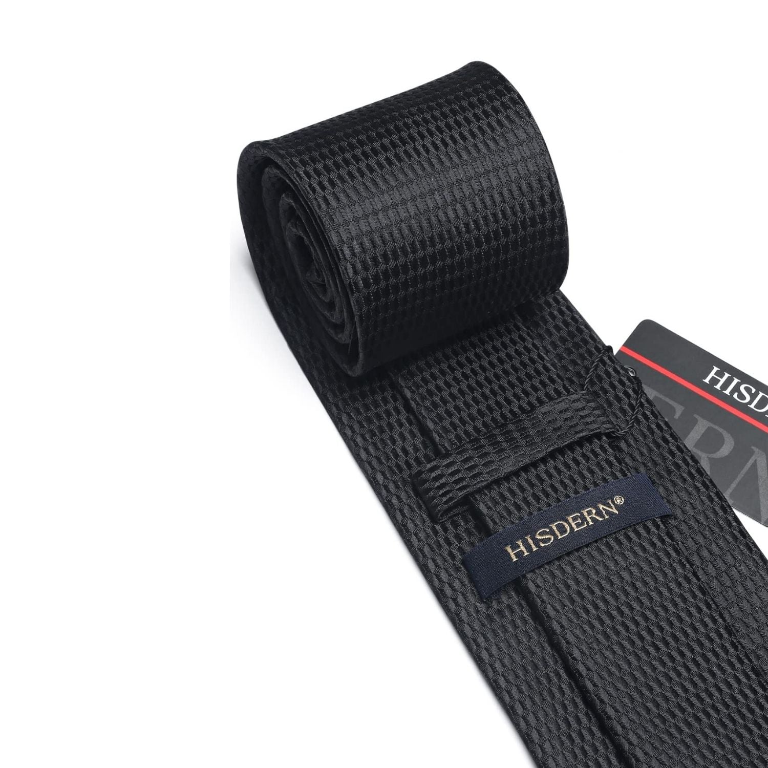 Hisdern Black Houndstooth Wedding Tie Set