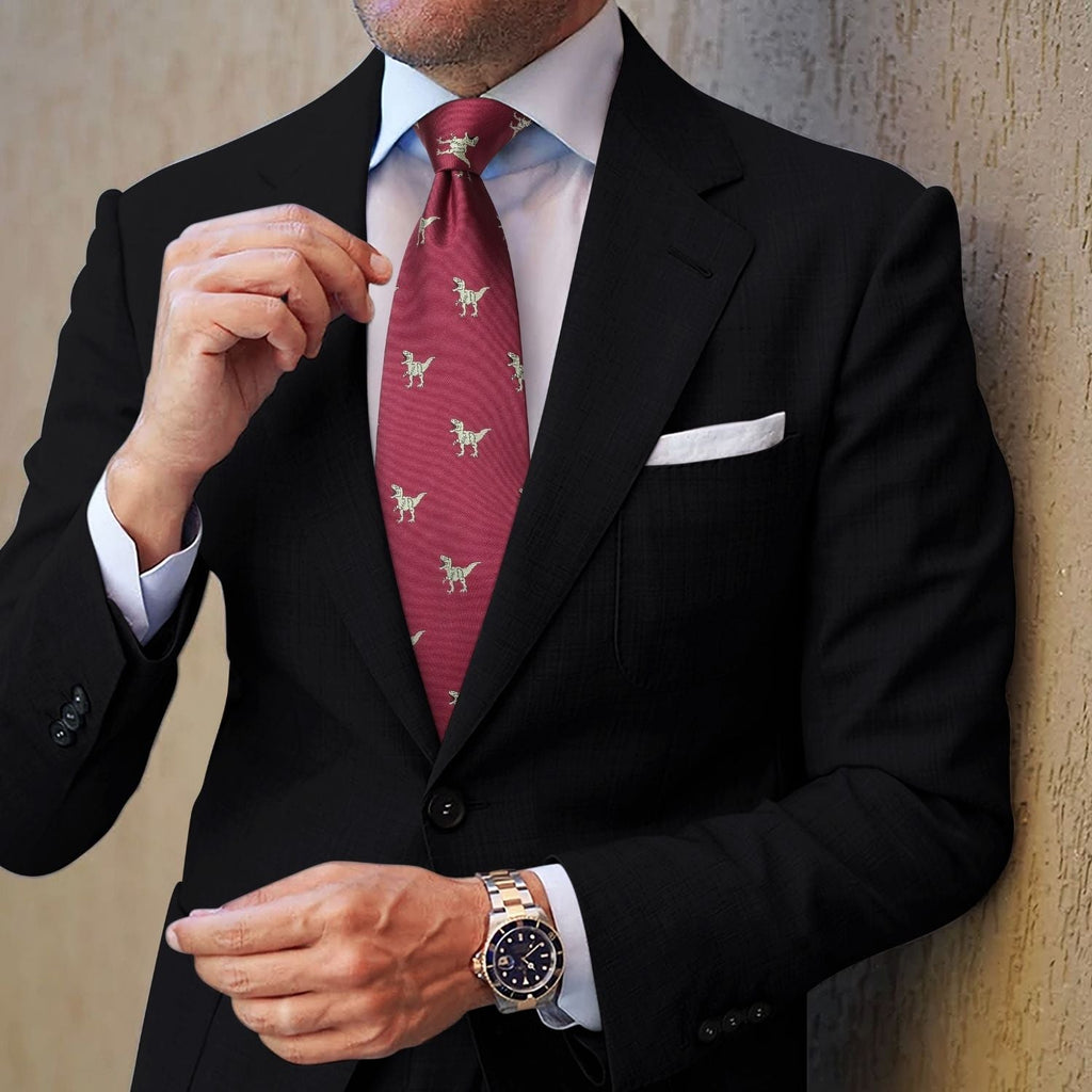 Hisdern Red Dinosaur Print Men's Suit Tie Set