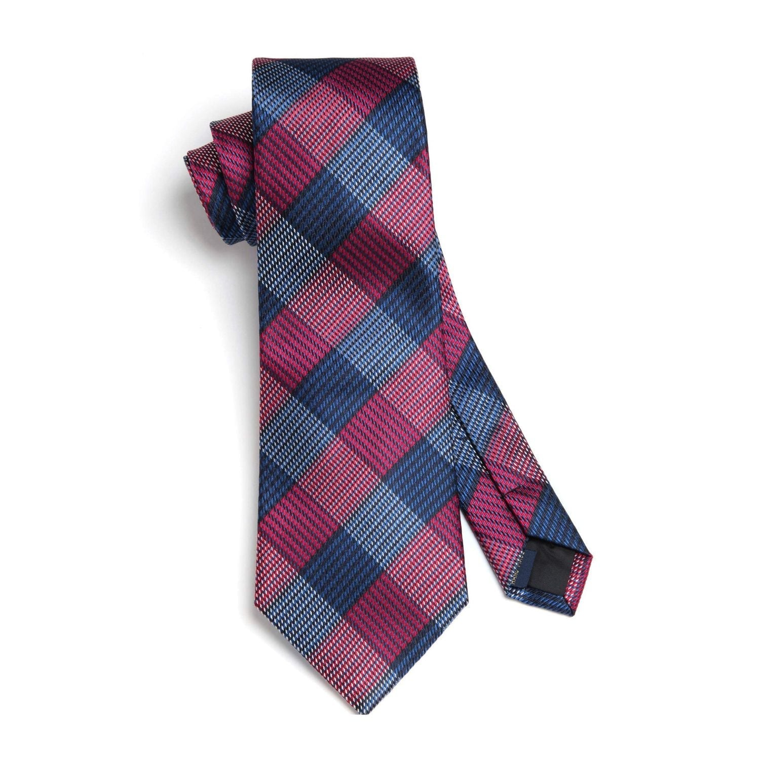 Hisdern Red Navy Blue Plaid Business Tie Set