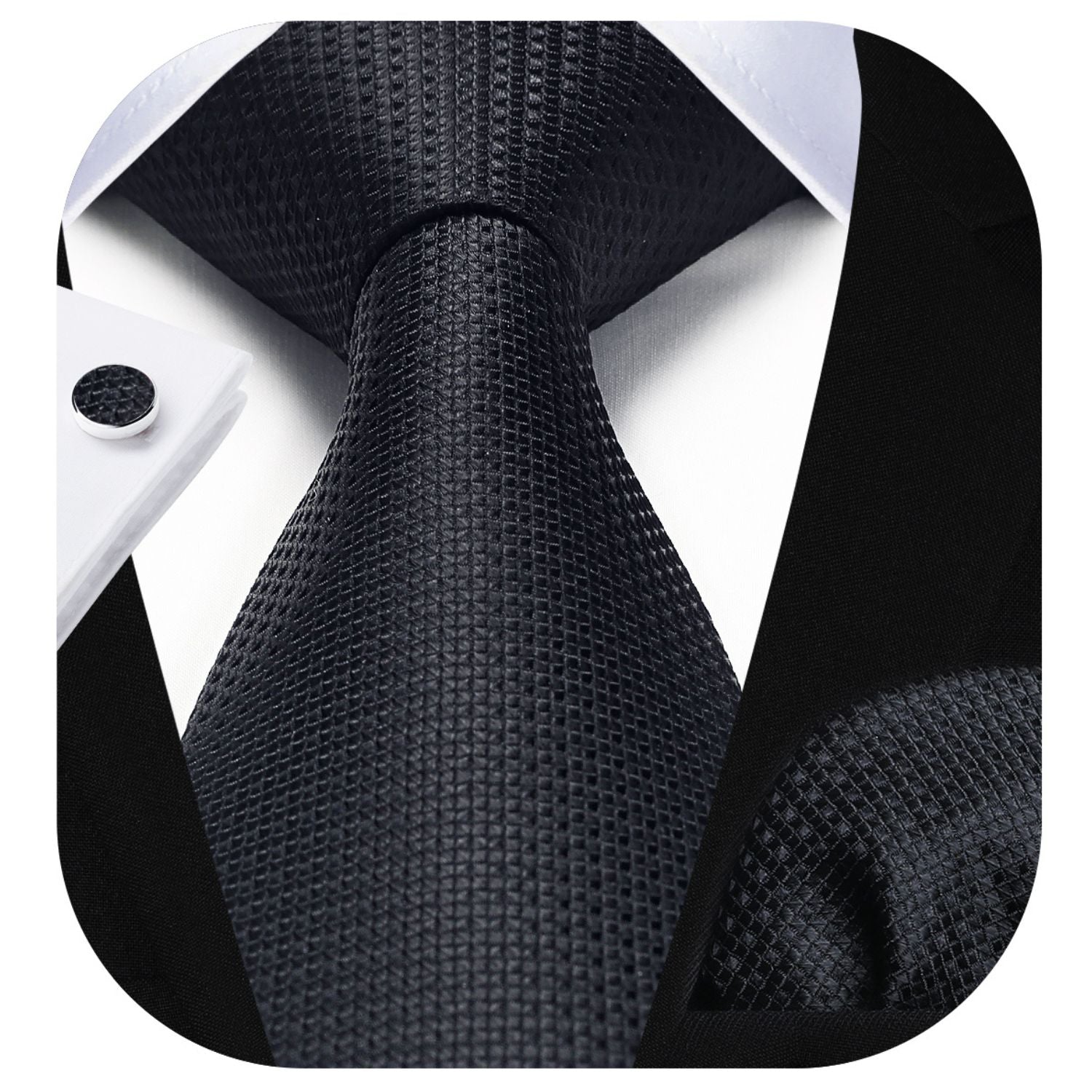 Hisdern Black Plaid Wedding Accessories Set with Cufflinks