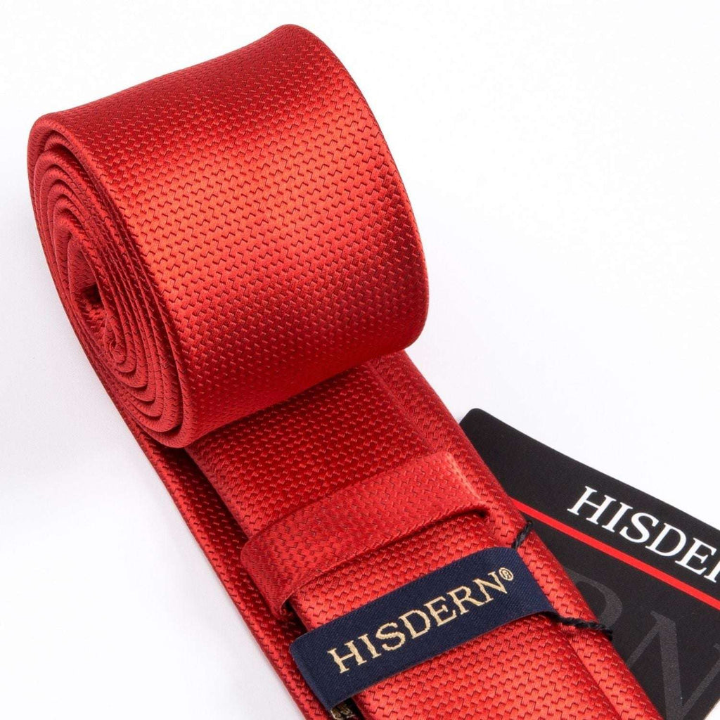Hisdern Solid Print Skinny Tie Slim 2.4'' Formal Red Wedding Tie