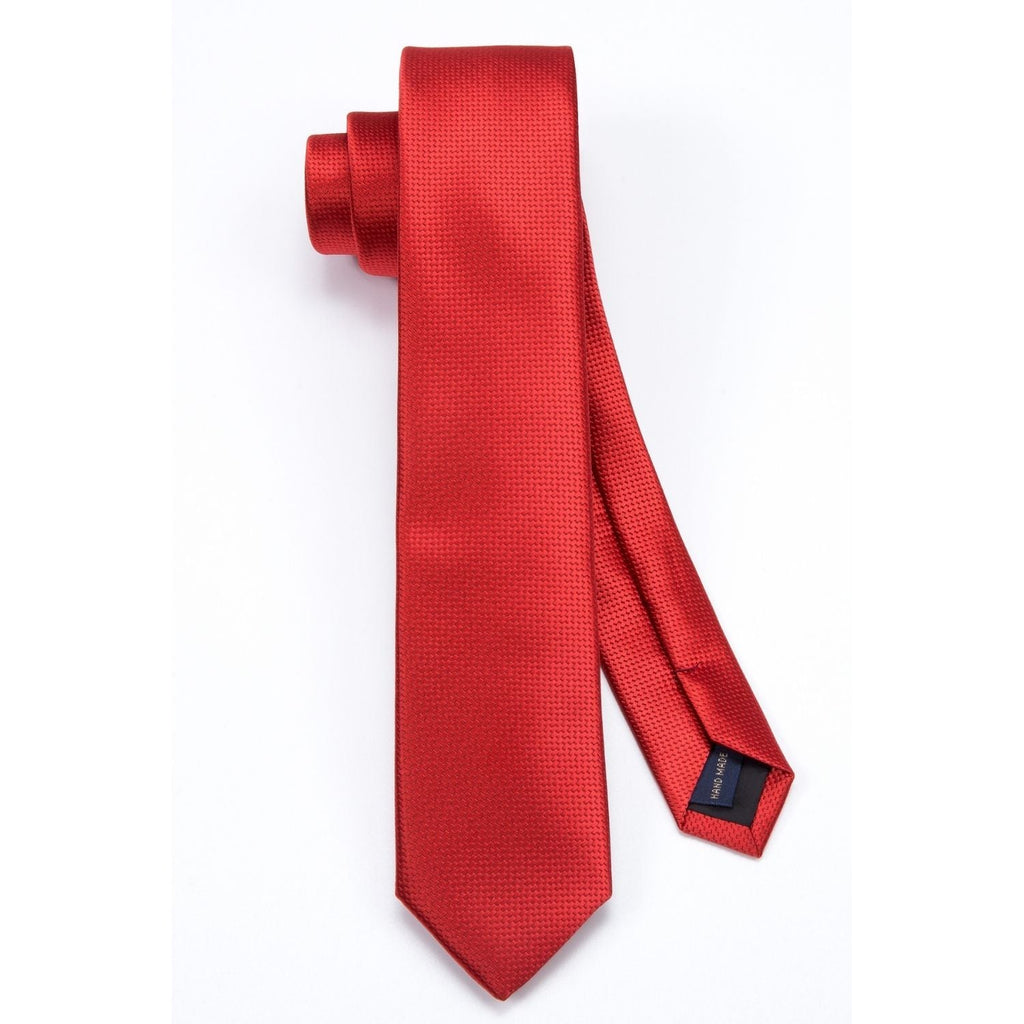 Hisdern Solid Print Skinny Tie Slim 2.4'' Formal Red Wedding Tie