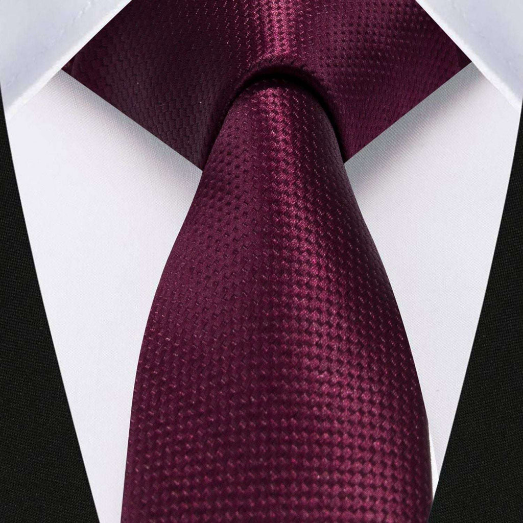 Hisdern Solid Print Skinny Tie Slim 2.4'' Formal Burgundy Wedding Tie