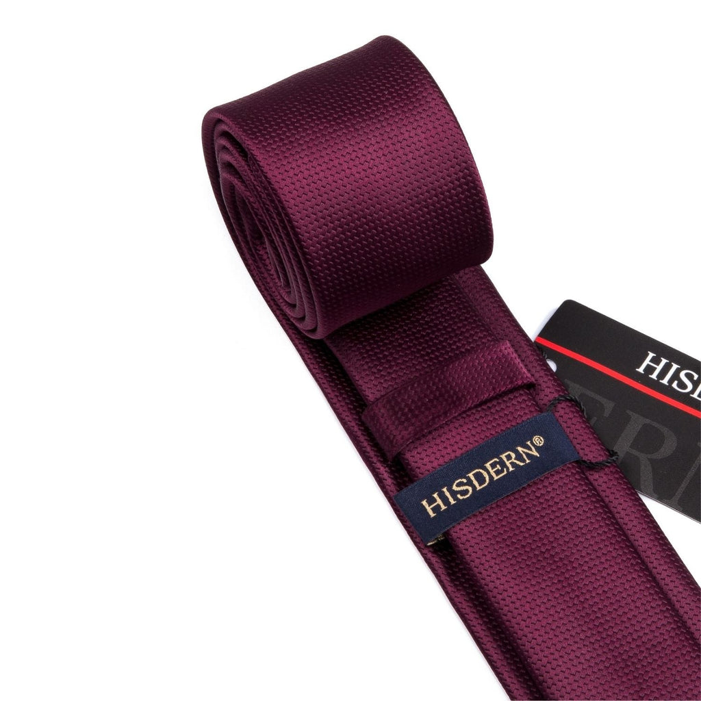 Hisdern Solid Print Skinny Tie Slim 2.4'' Formal Burgundy Wedding Tie