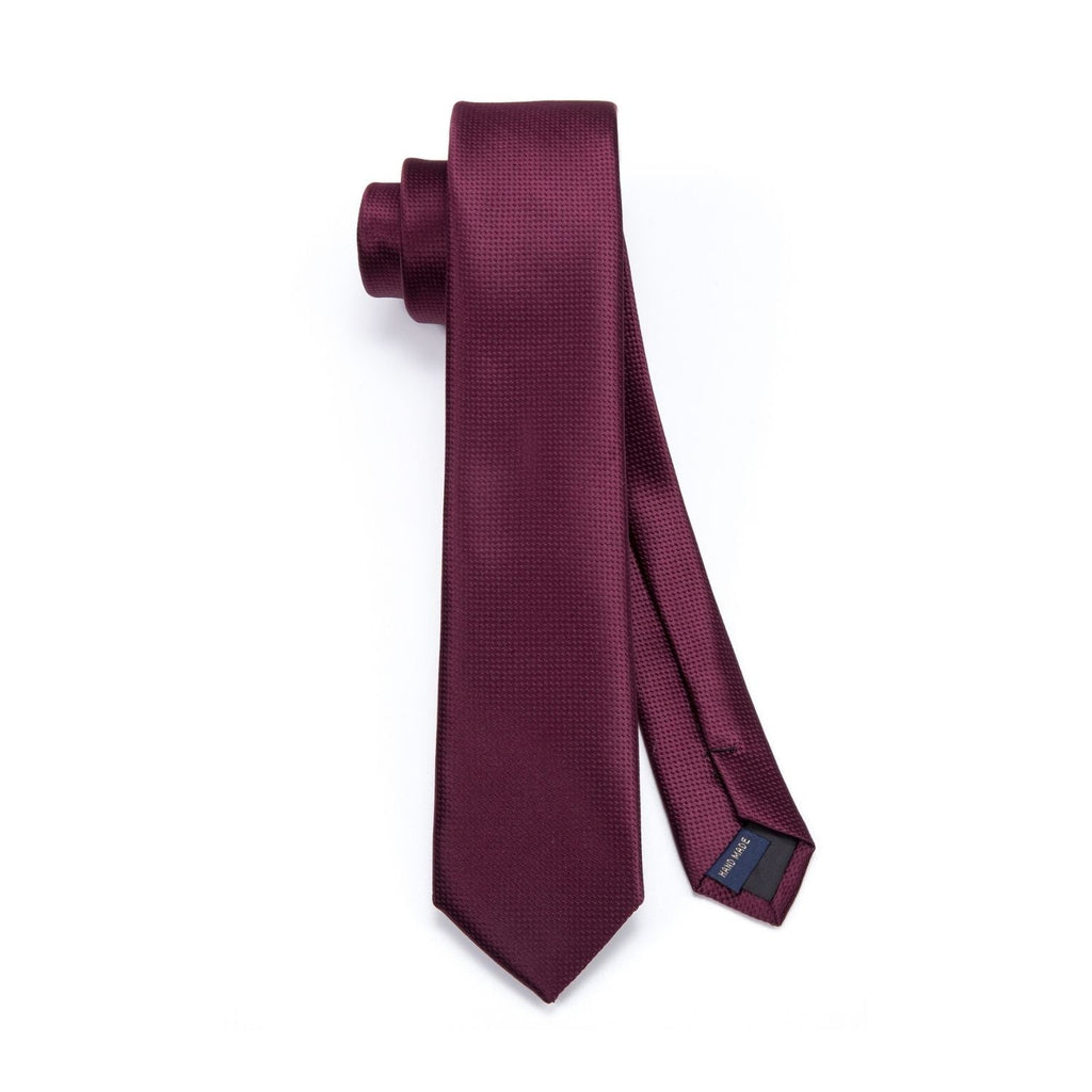 Hisdern Solid Print Skinny Tie Slim 2.4'' Formal Burgundy Wedding Tie