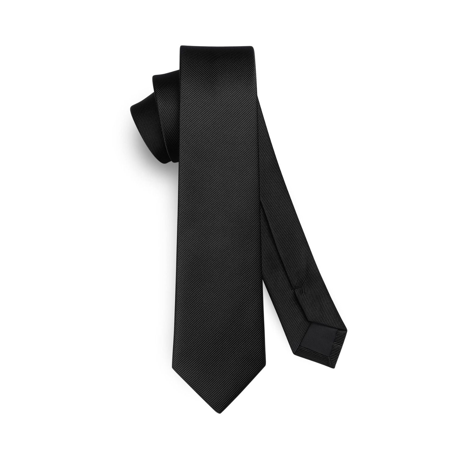 Hisdern Solid Print Skinny Tie Slim 2.4'' Formal Black Wedding Tie