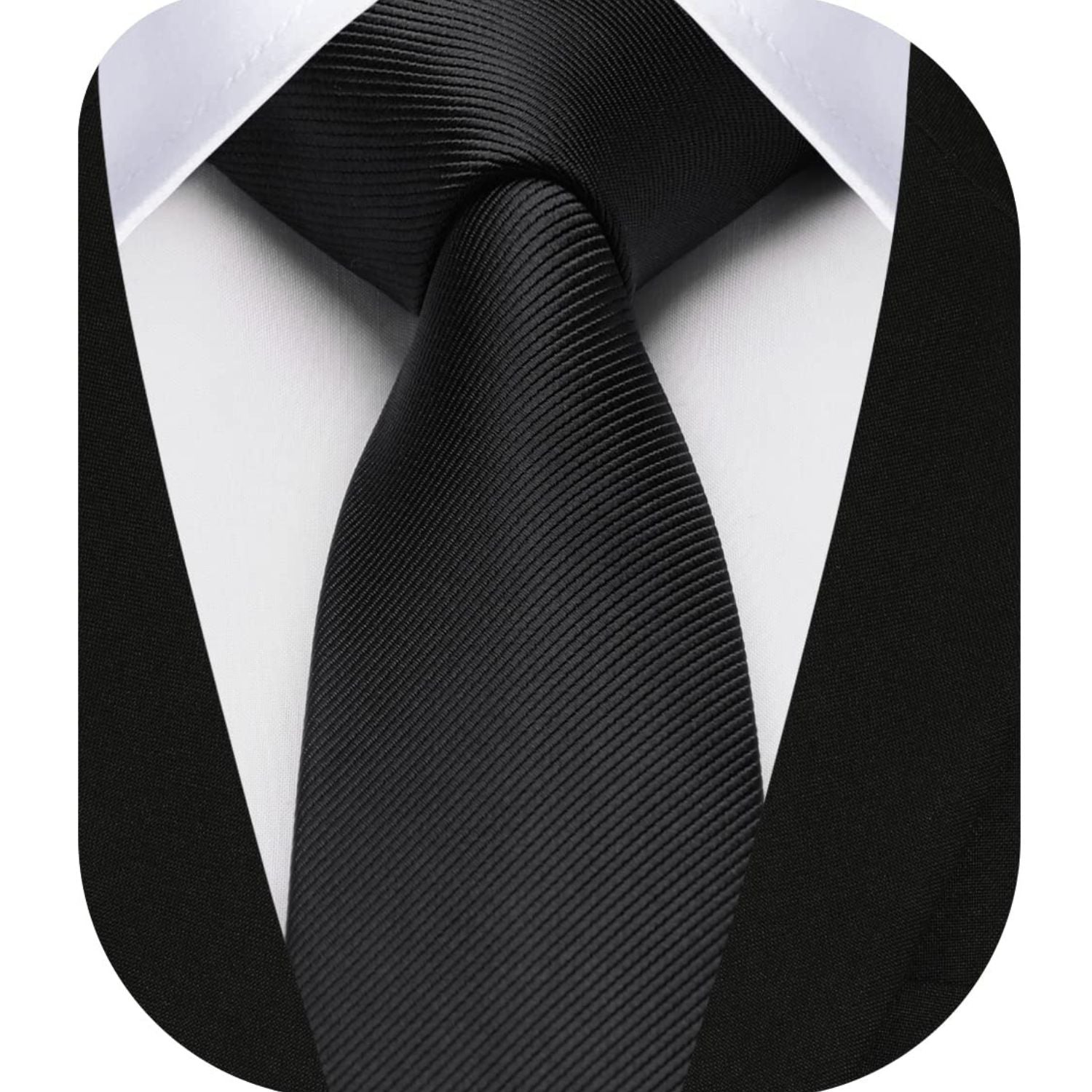 Hisdern Solid Print Skinny Tie Slim 2.4'' Formal Black Wedding Tie