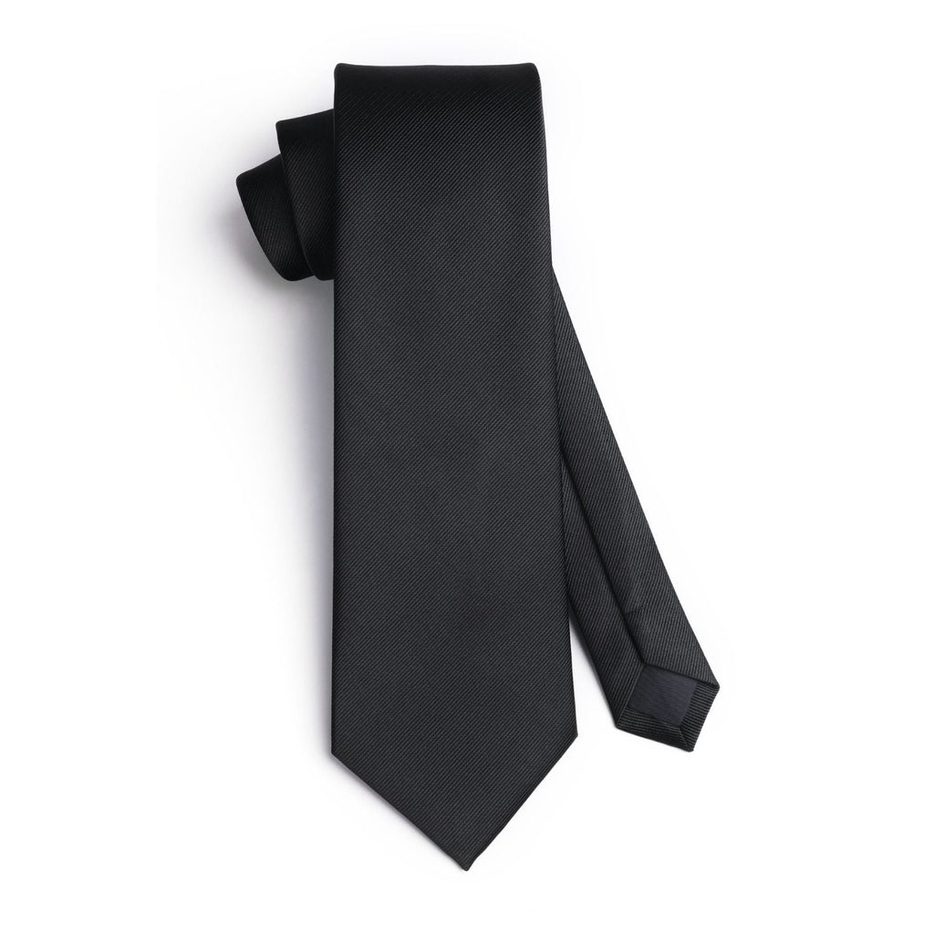 Hisdern Black Solid Men¡¯s Tie Set for Formal & Wedding