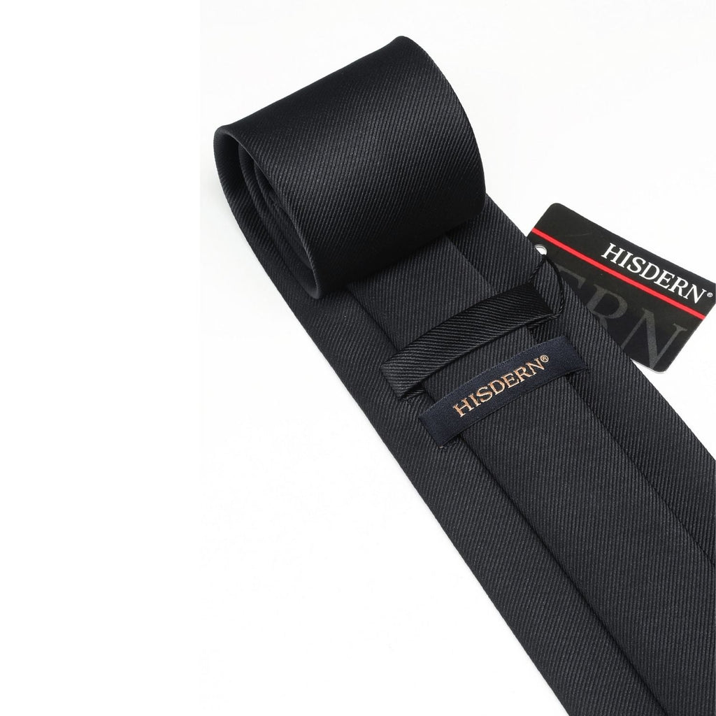 Hisdern Black Solid Men¡¯s Tie Set for Formal & Wedding