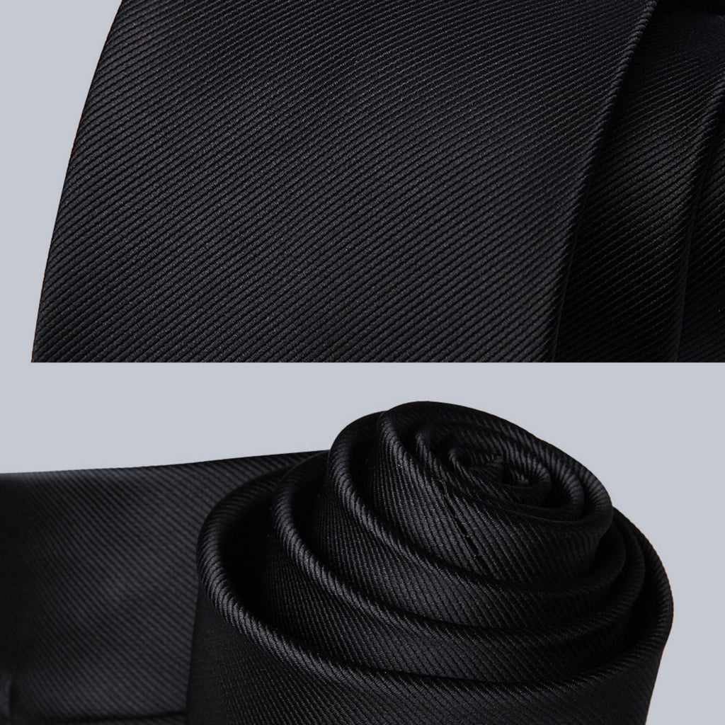 Hisdern Black Solid Men¡¯s Tie Set for Formal & Wedding