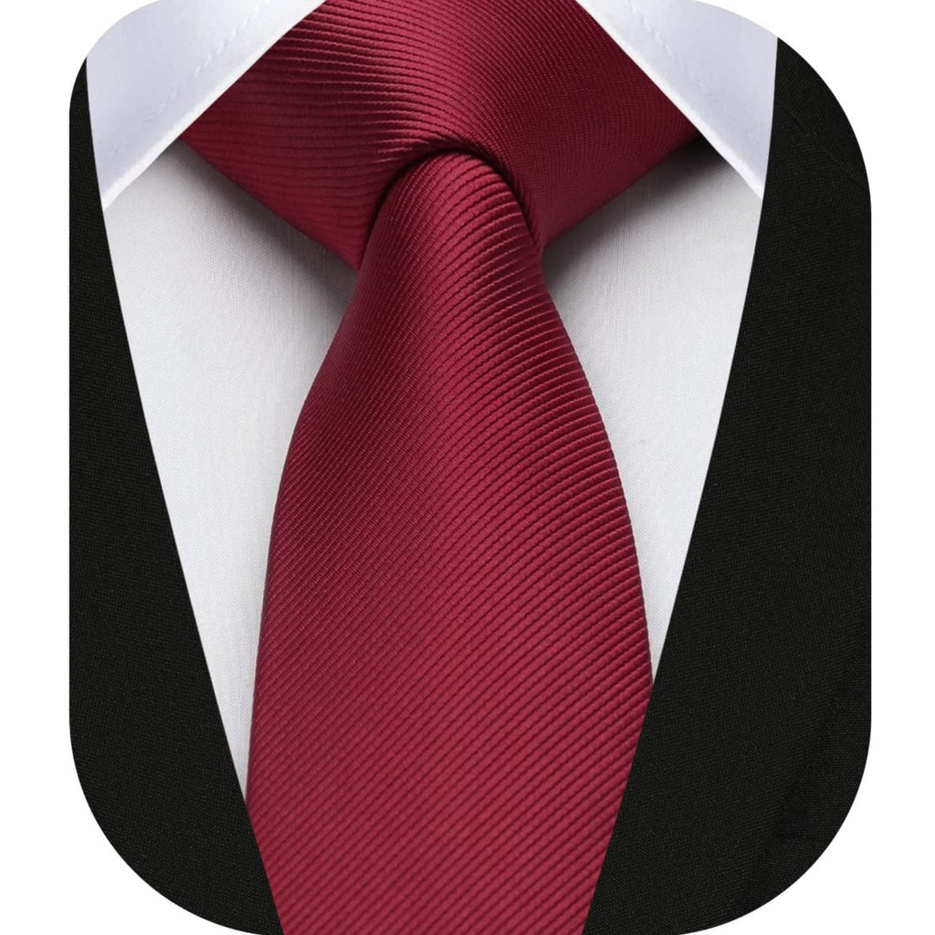 Hisdern Solid Print Skinny Tie Slim 2.4'' Formal Wine Red Wedding Tie