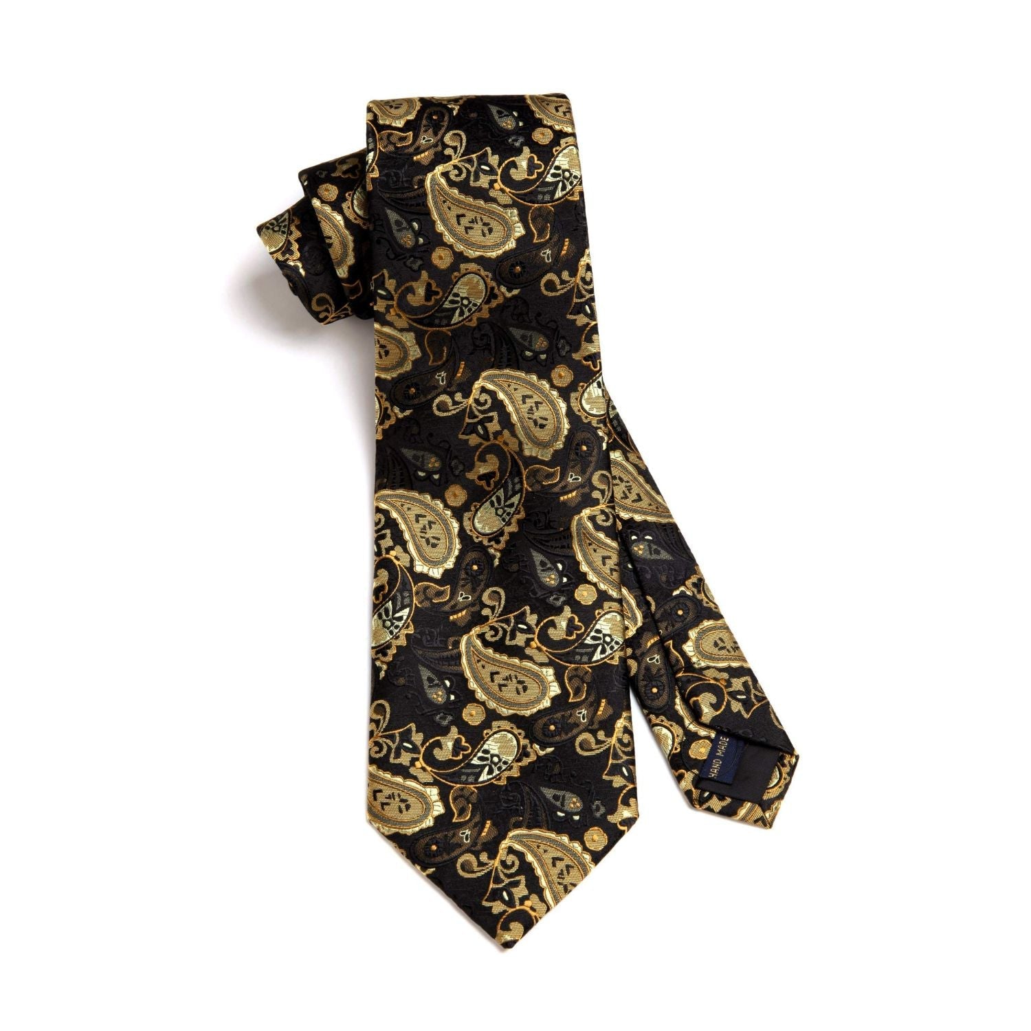 Hisdern Gold Black Paisley Tie Set For Groomsmen
