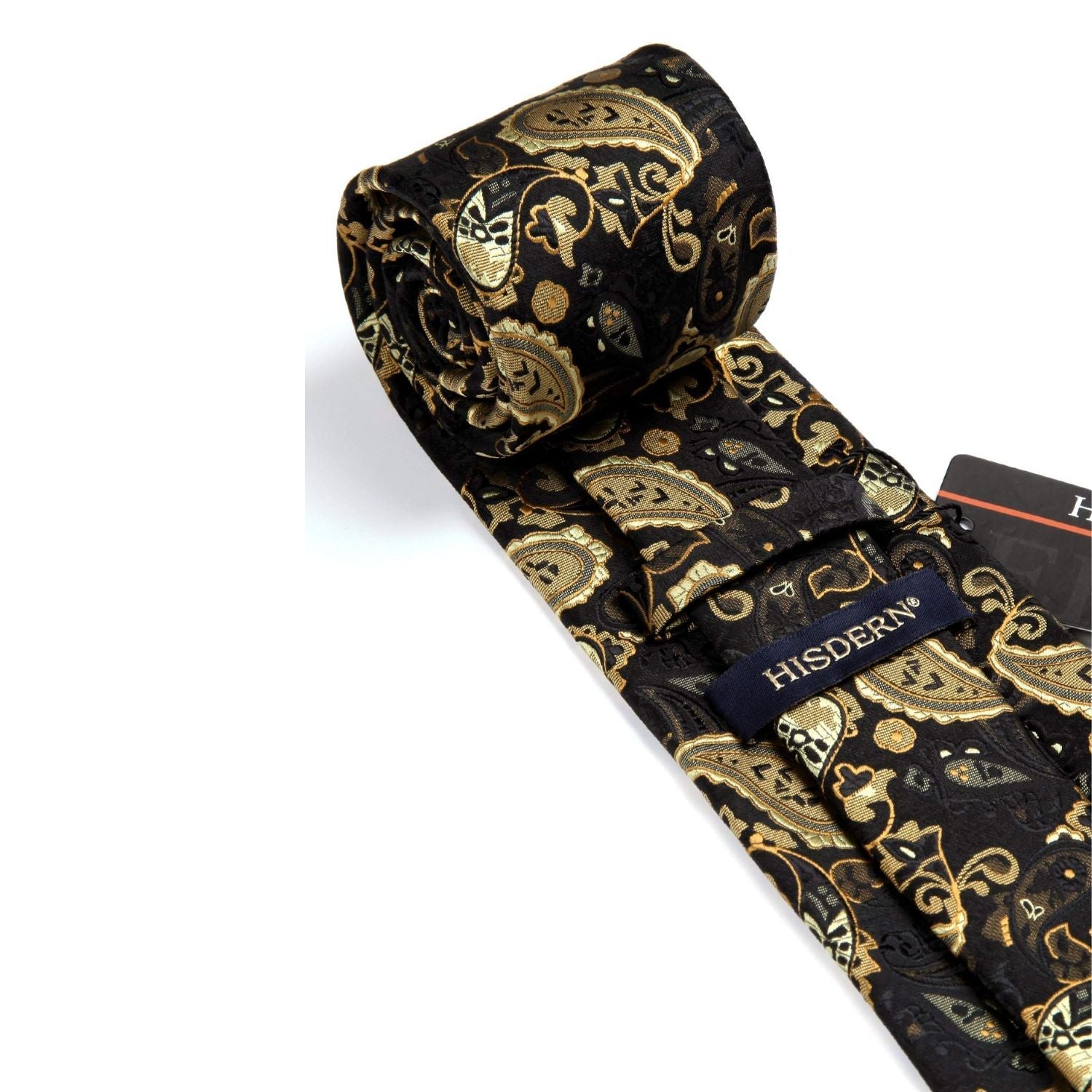 Hisdern Gold Black Paisley Tie Set For Groomsmen