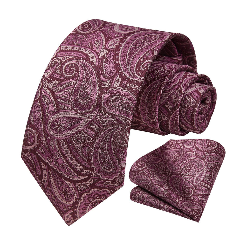 Hisdern Burgundy Paisley Tie Set For Groomsmen