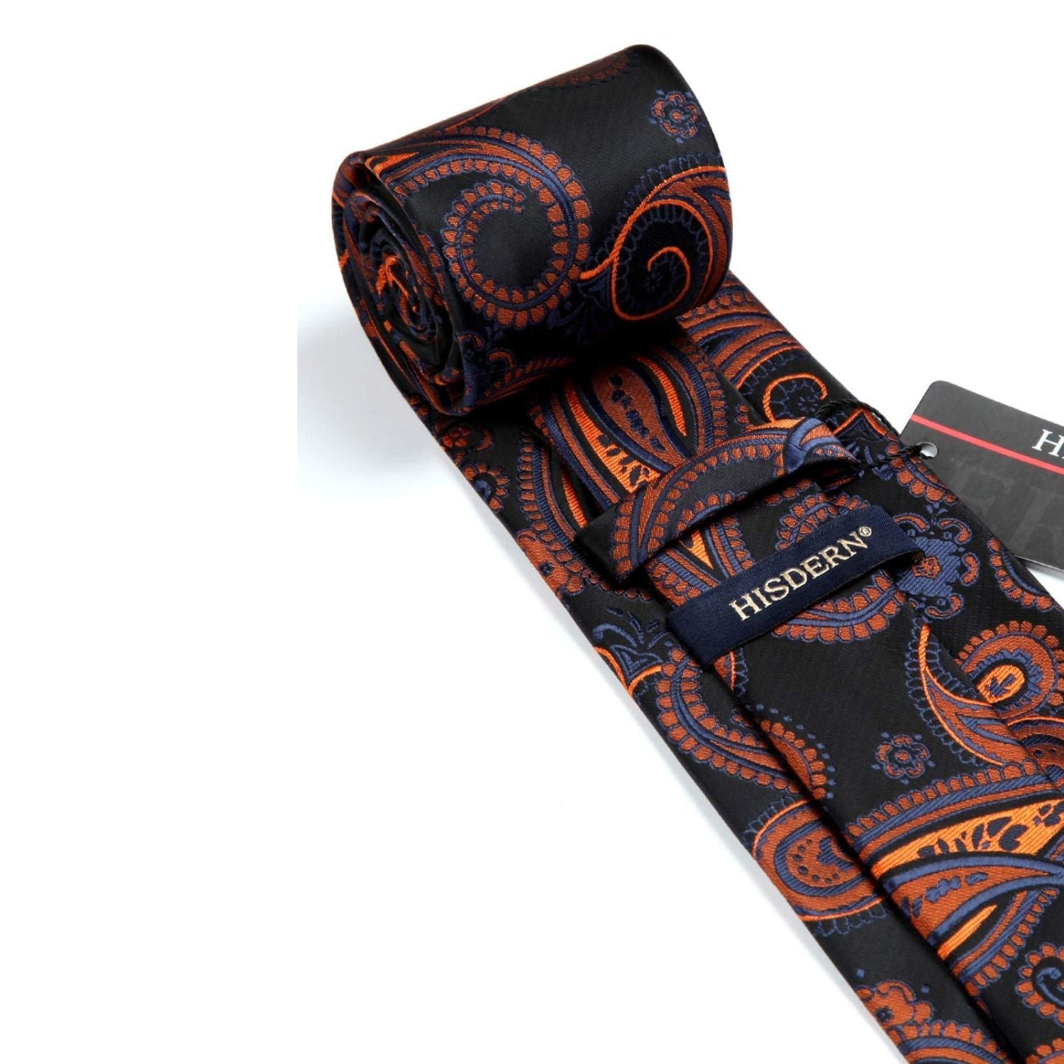 Hisdern Black Orange Paisley Tie Set For Formal Wear