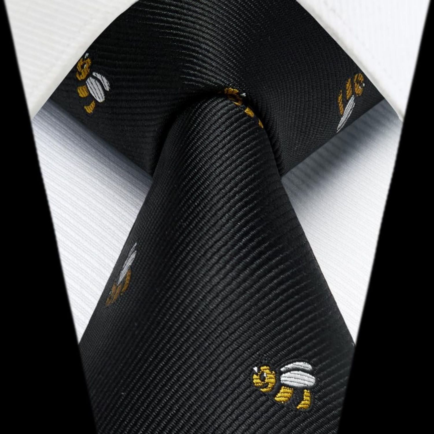 Hisdern Black Bee Cute Print Pattern Tie Set