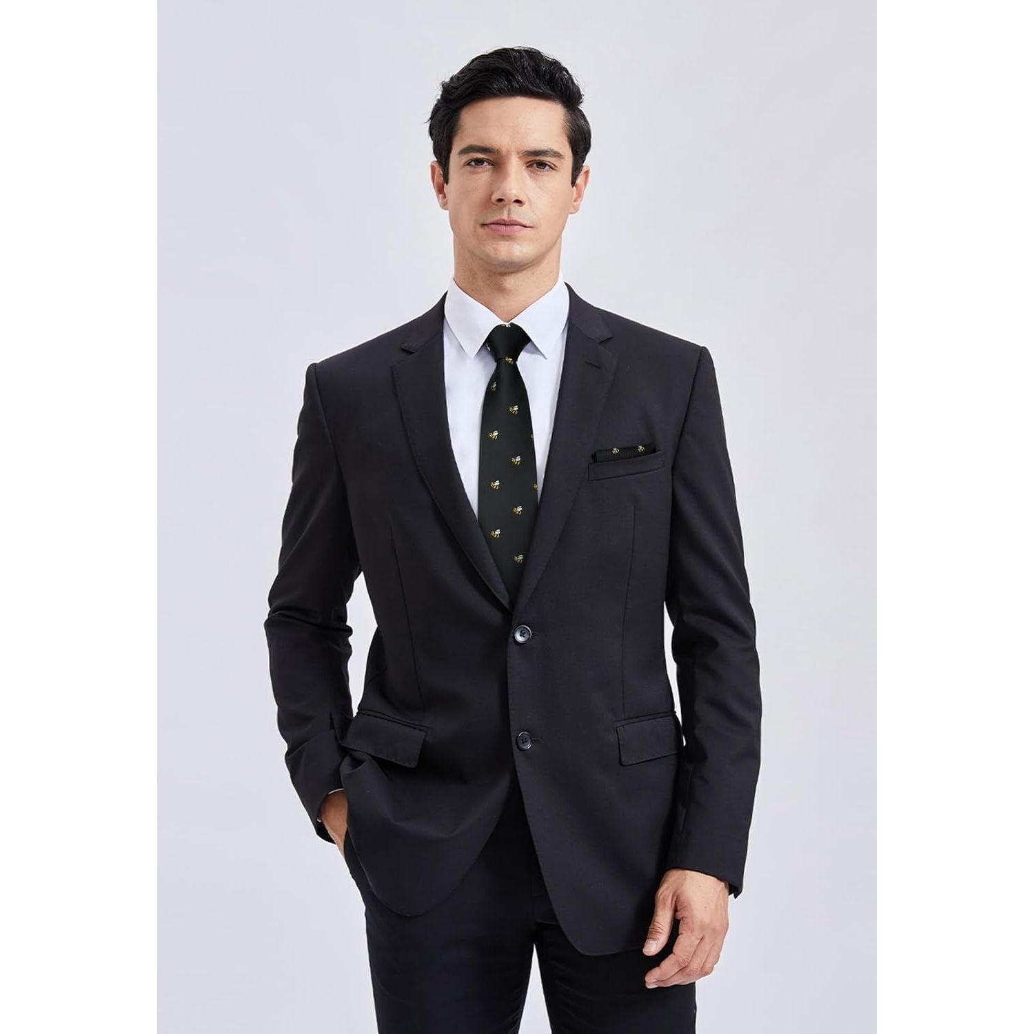 Hisdern Black Bee Cute Print Pattern Tie Set