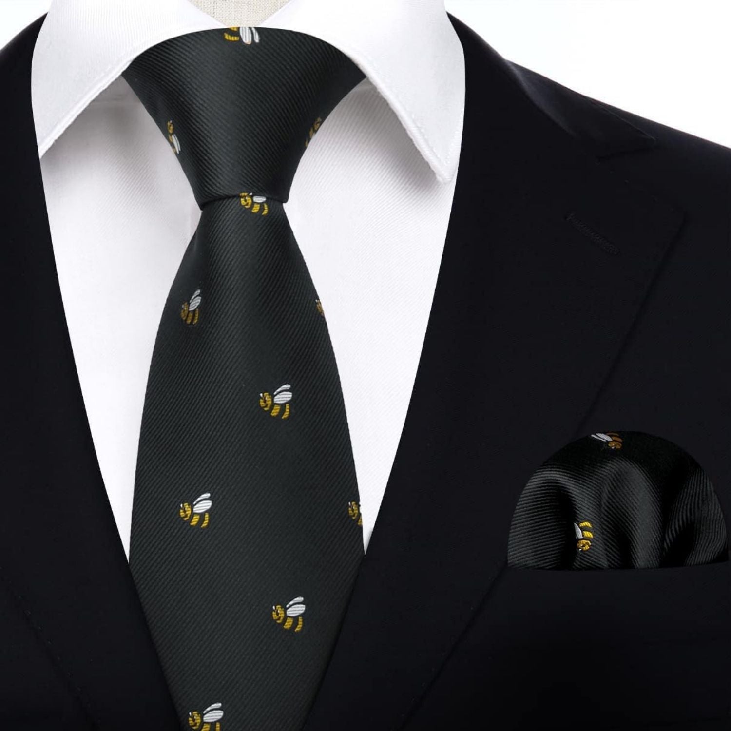 Hisdern Black Bee Cute Print Pattern Tie Set