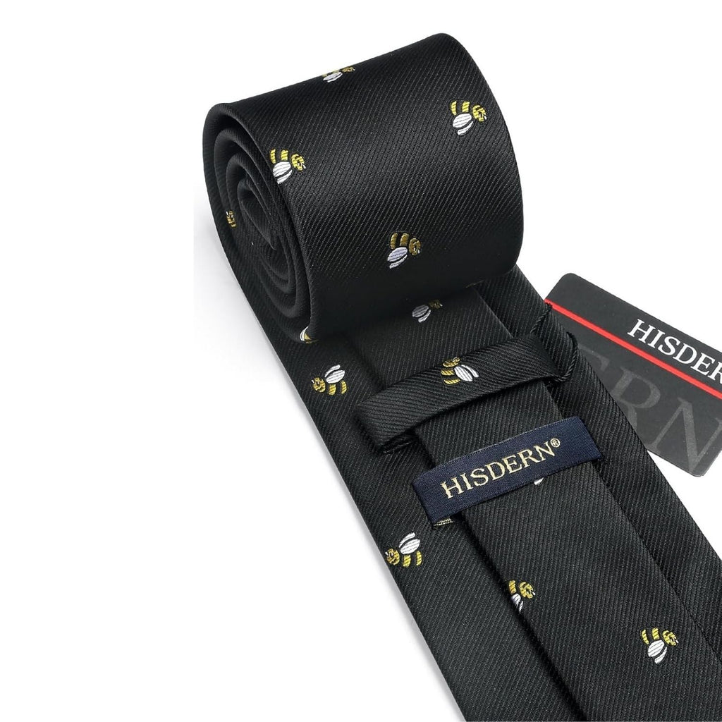 Hisdern Black Bee Cute Print Pattern Tie Set