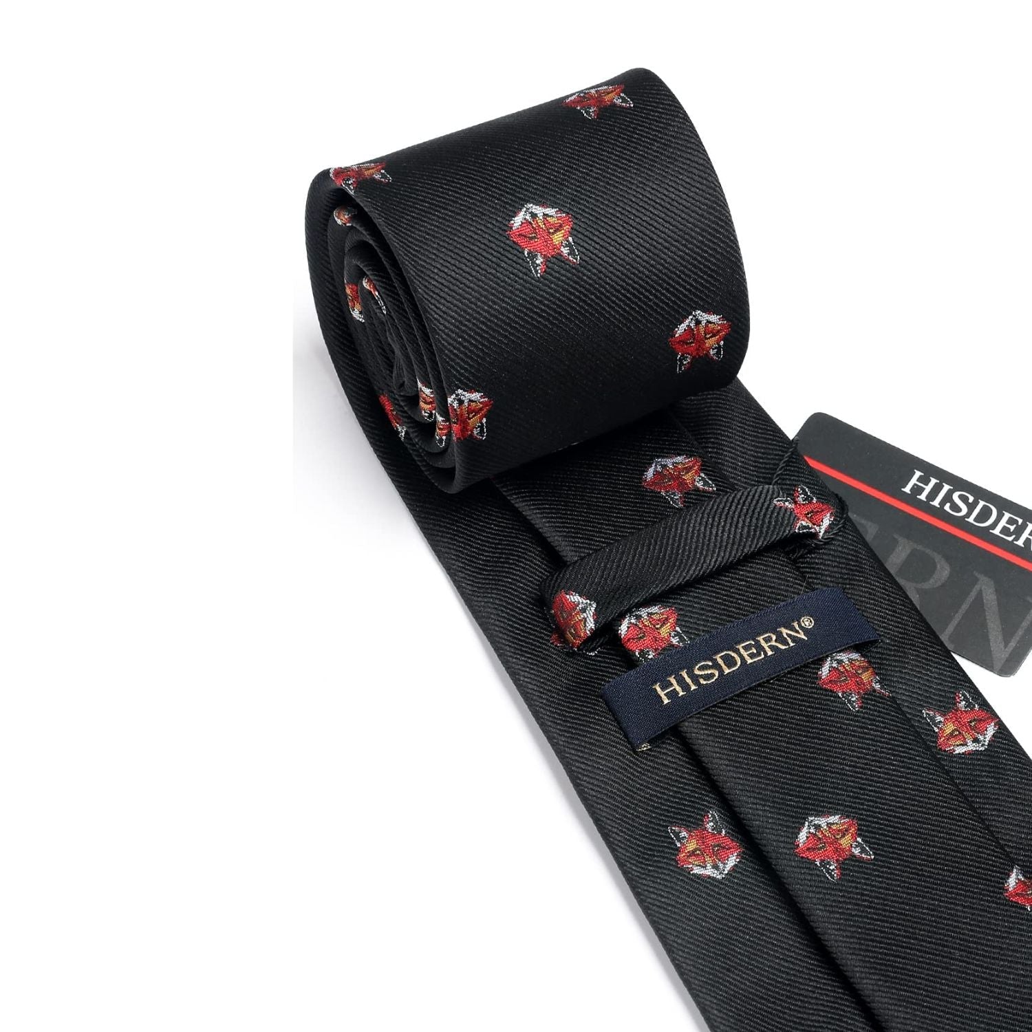 Hisdern Black Fox Print Men's Suit Tie Set