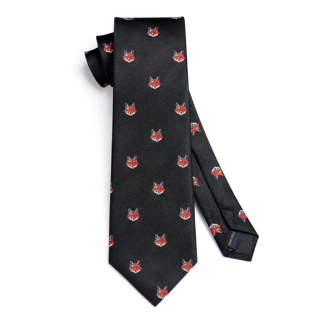Hisdern Black Fox Print Men's Suit Tie Set