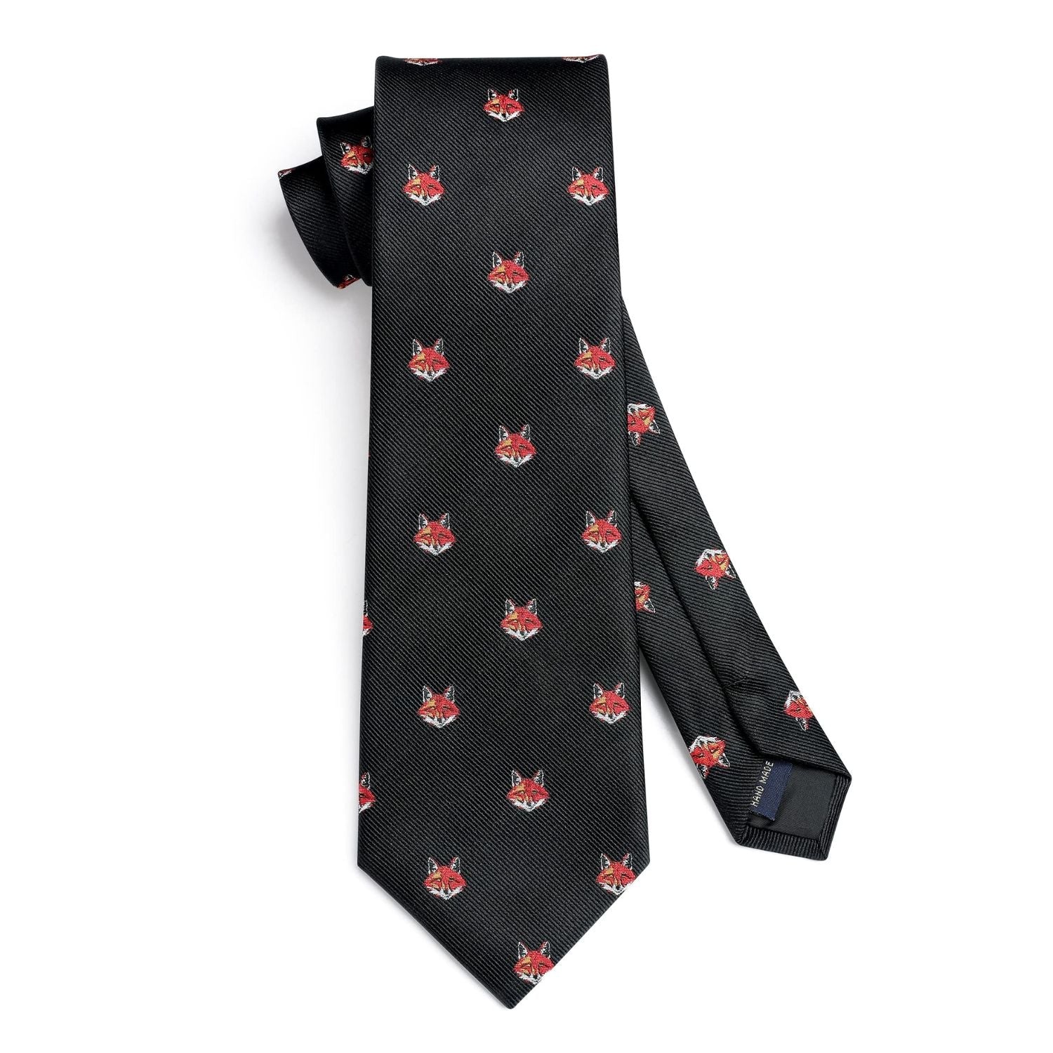 Hisdern Black Fox Print Men's Suit Tie Set