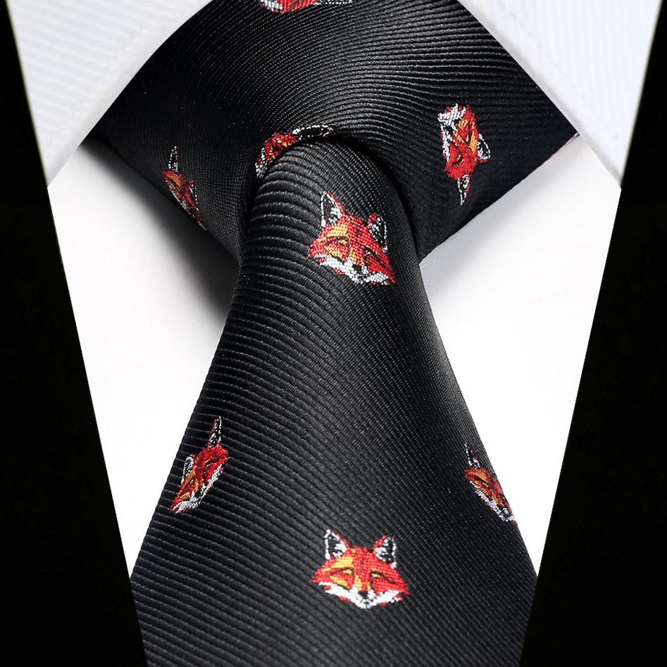 Hisdern Black Fox Print Men's Suit Tie Set