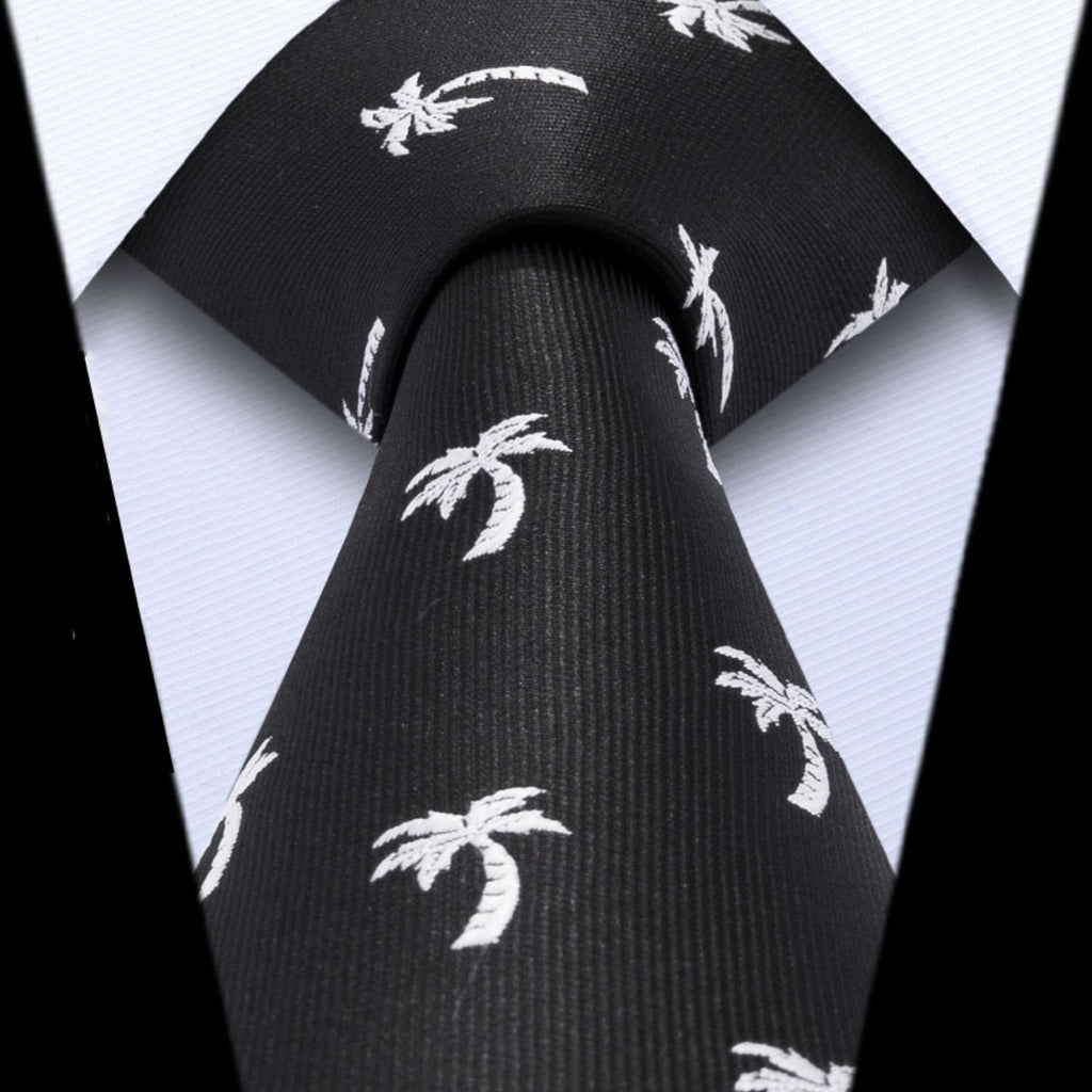 Hisdern Black White Pattern Print Men's Suit Tie Set