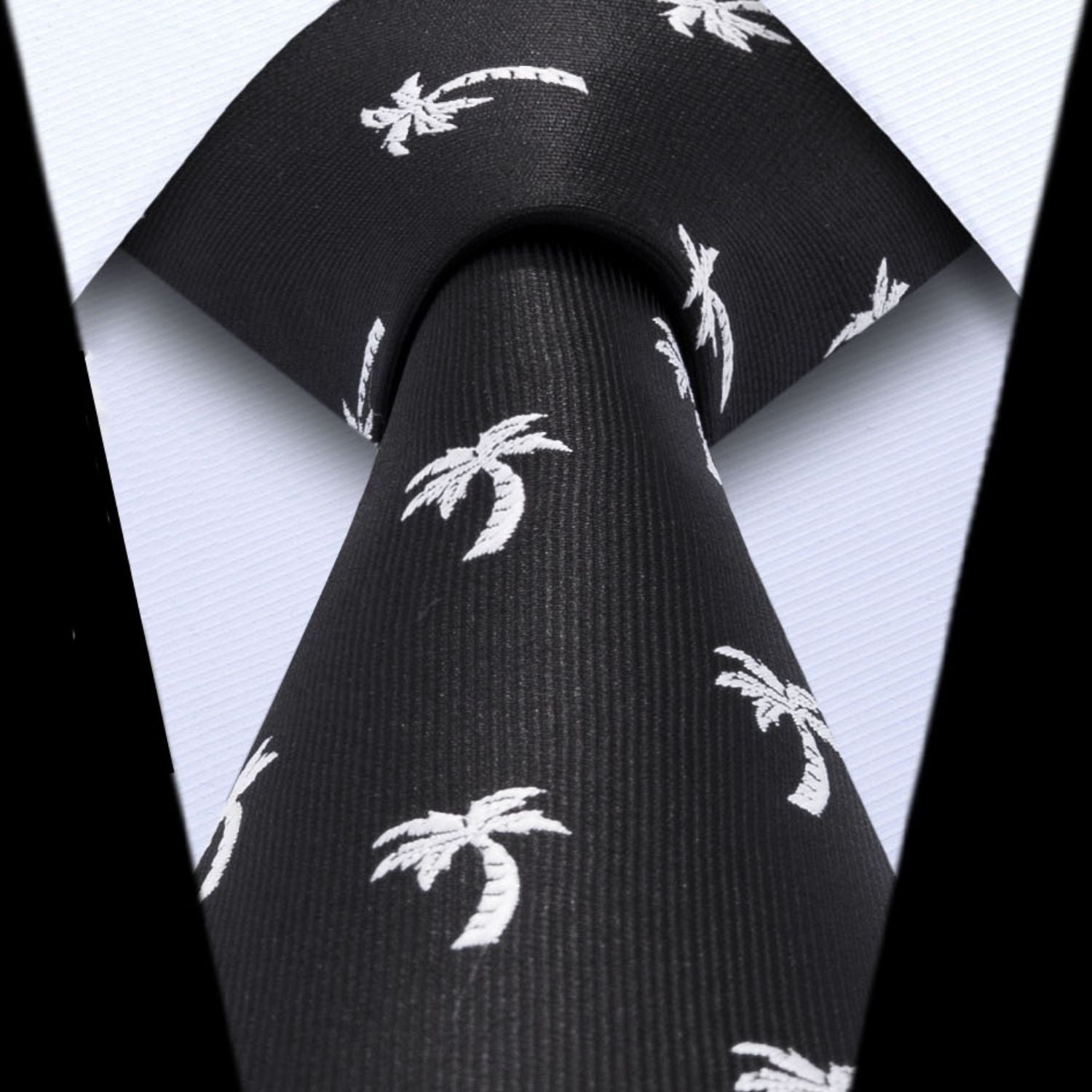 Hisdern Black White Pattern Print Men's Suit Tie Set