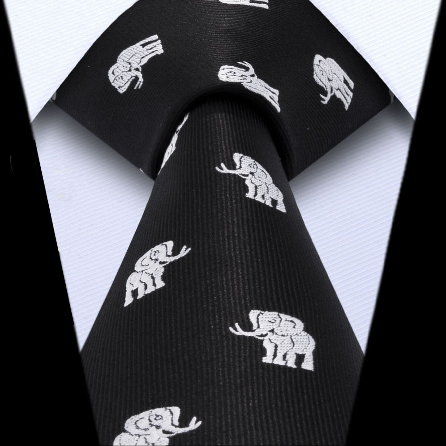 Hisdern Black White Elephant Cute Print Pattern Tie Set