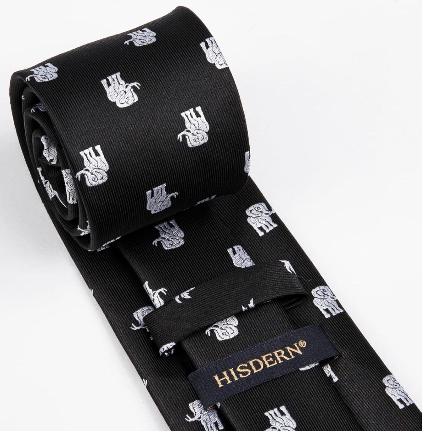 Hisdern Black White Elephant Cute Print Pattern Tie Set