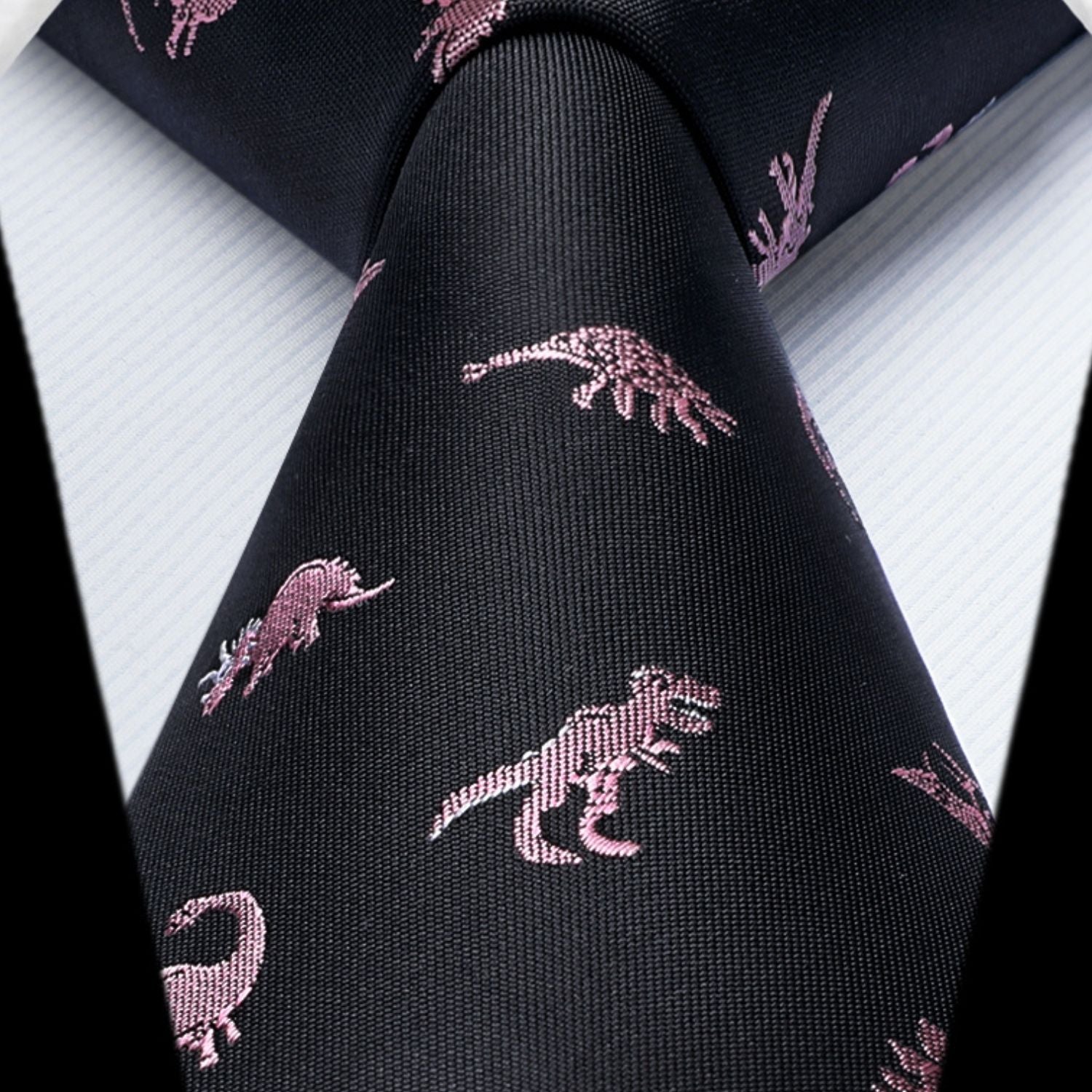 Hisdern Black Pink Dinosaur Cute Pattern Tie Set