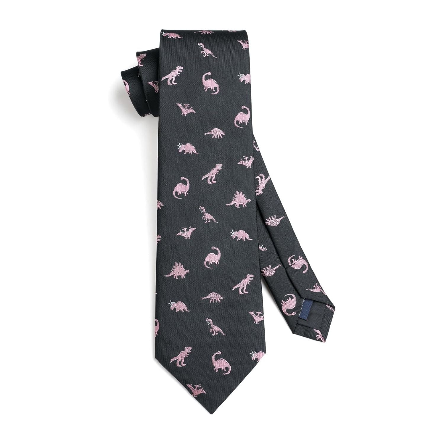 Hisdern Black Pink Dinosaur Cute Pattern Tie Set