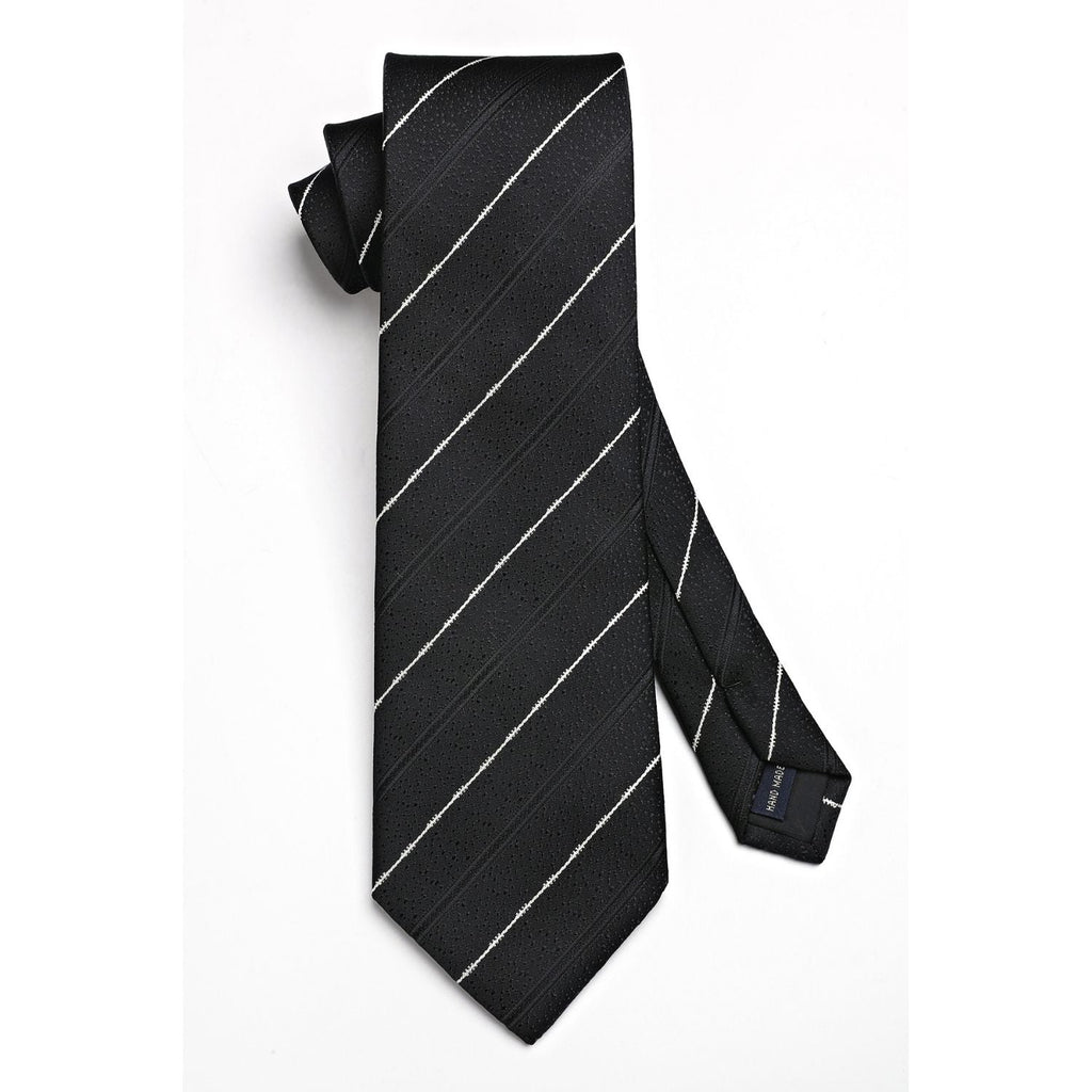 Hisdern Black Striped Business Tie Set