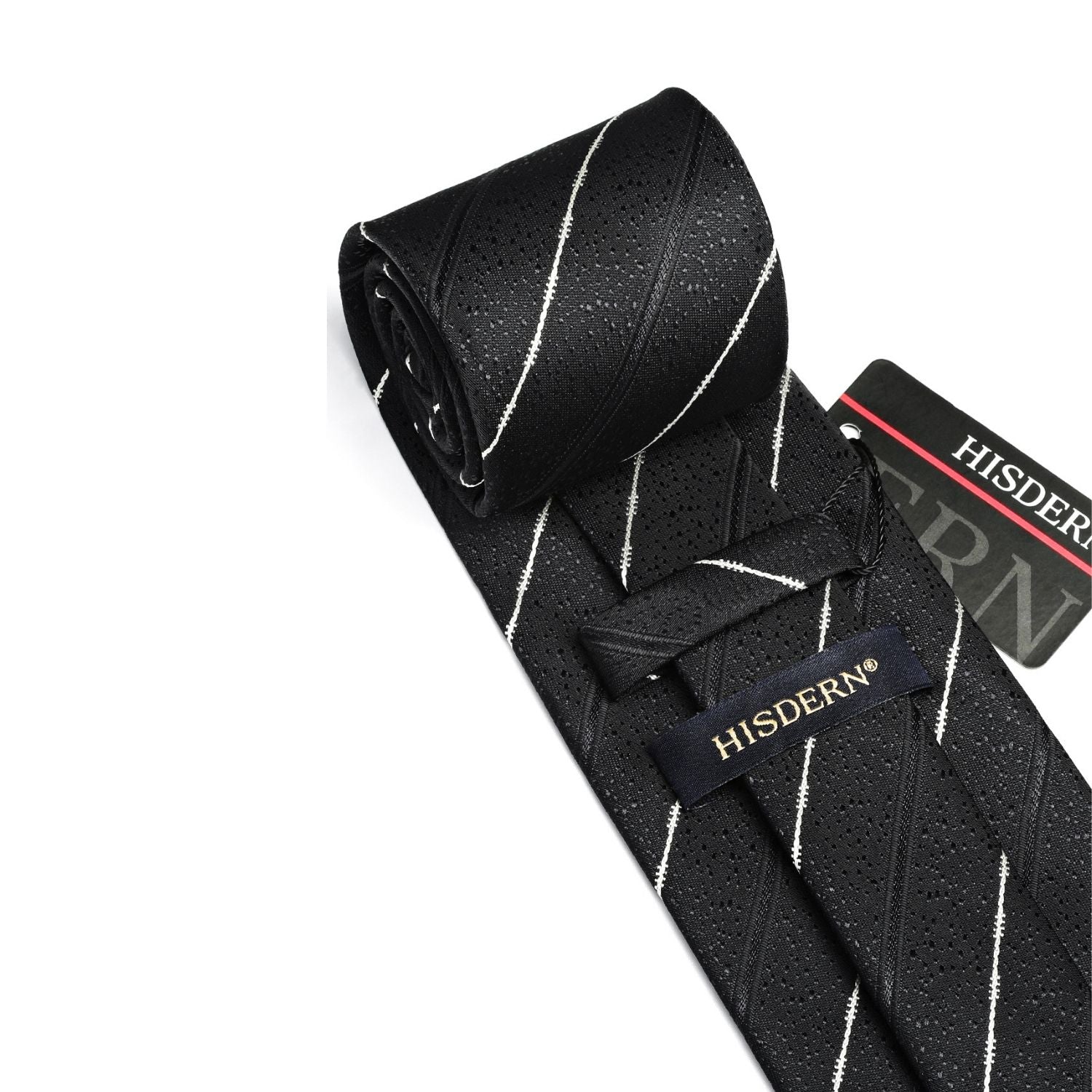 Hisdern Black Striped Business Tie Set