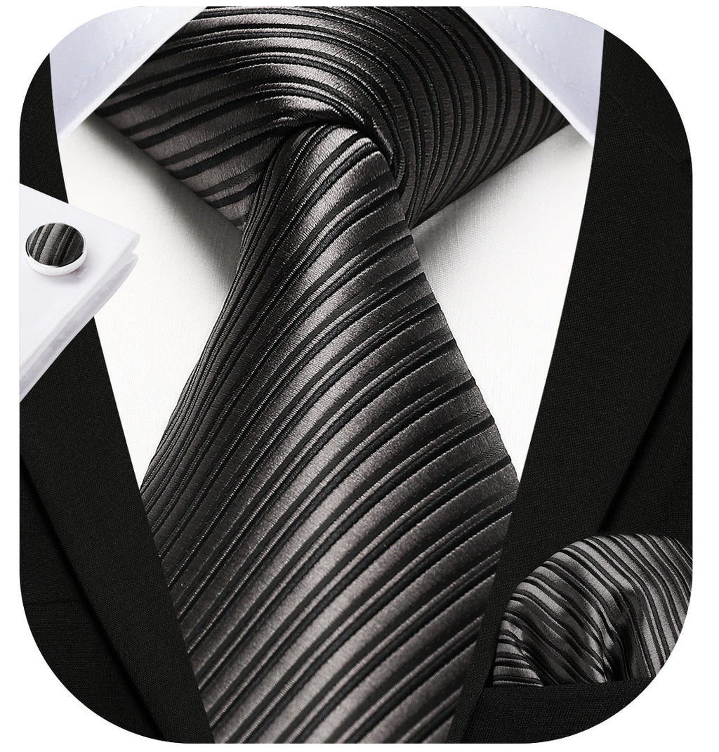 Hisdern Black Striped Wedding Accessories Set with Cufflinks
